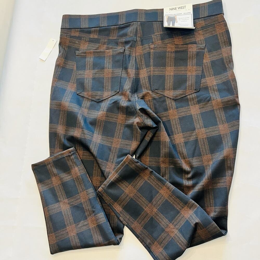 Nine West Plaid Pants XXL Heidi Pull On Skinny Stretchy Brown Black NWT A0135 - Picture 5 of 8